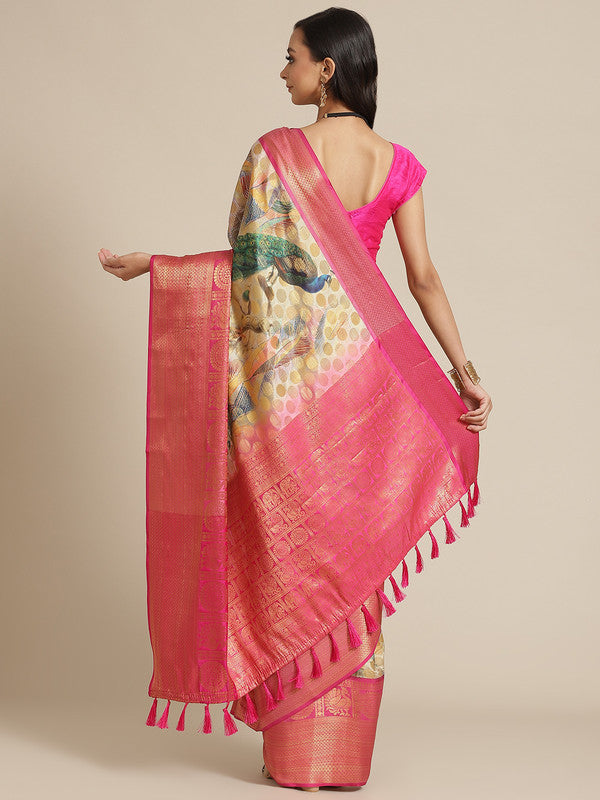 Multicolor Art Silk Printed Polka Dots Saree with Unstitched Blouse - Hiral Fashion