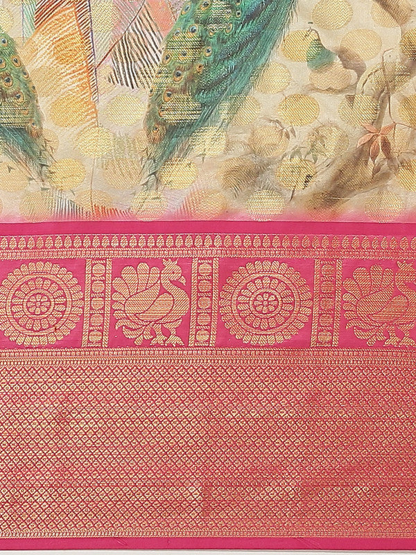 Multicolor Art Silk Printed Polka Dots Saree with Unstitched Blouse - Hiral Fashion