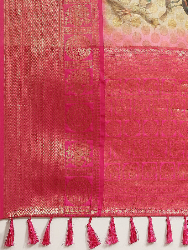Multicolor Art Silk Printed Polka Dots Saree with Unstitched Blouse - Hiral Fashion