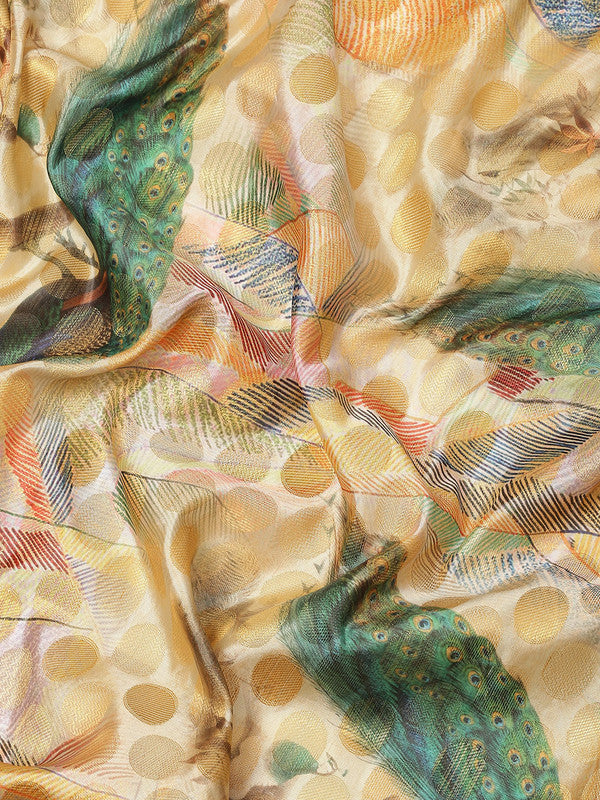 Multicolor Art Silk Printed Polka Dots Saree with Unstitched Blouse - Hiral Fashion