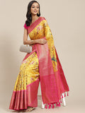 Yellow Art Silk Printed Polka Dots Saree with Unstitched Blouse - Hiral Fashion