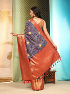 Blue Silk Blend Digital Print Bandhani Saree with Unstitched Blouse - Hiral Fashion