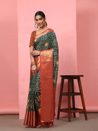 Green Silk Blend Digital Print Bandhani Saree with Unstitched Blouse - Hiral Fashion