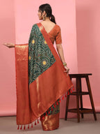 Green Silk Blend Digital Print Bandhani Saree with Unstitched Blouse - Hiral Fashion