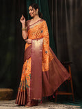 Orange Silk Blend Digital Print Bandhani Saree with Unstitched Blouse - Hiral Fashion
