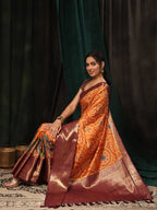 Orange Silk Blend Digital Print Bandhani Saree with Unstitched Blouse - Hiral Fashion