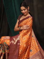 Orange Silk Blend Digital Print Bandhani Saree with Unstitched Blouse - Hiral Fashion