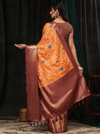 Orange Silk Blend Digital Print Bandhani Saree with Unstitched Blouse - Hiral Fashion