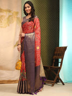Red Silk Blend Digital Print Bandhani Saree with Unstitched Blouse - Hiral Fashion