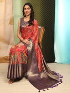 Red Silk Blend Digital Print Bandhani Saree with Unstitched Blouse - Hiral Fashion