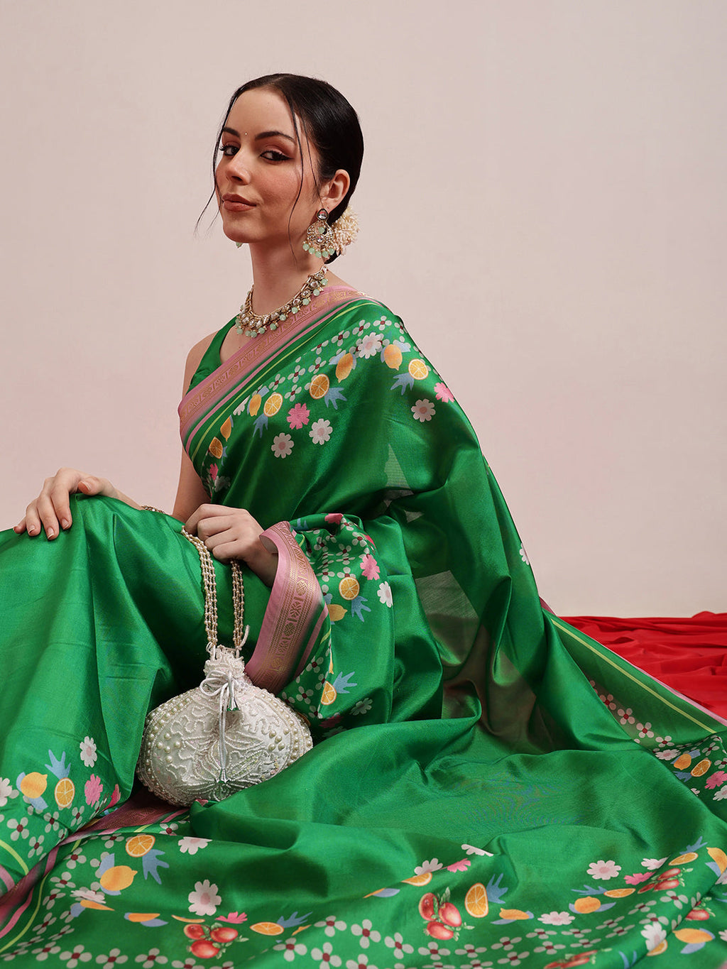 Hiral Fashion Green Banarasi Art Silk Abstract Digital Printed Saree