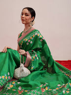 Hiral Fashion Green Banarasi Art Silk Abstract Digital Printed Saree
