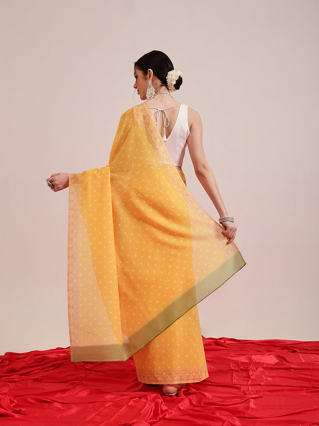 Hiral Fashion Mustard Bollywood Mul Cotton Polka Dots Digital Printed Saree