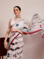 Hiral Fashion White Bollywood Mul Cotton Animal Print Digital Printed Saree