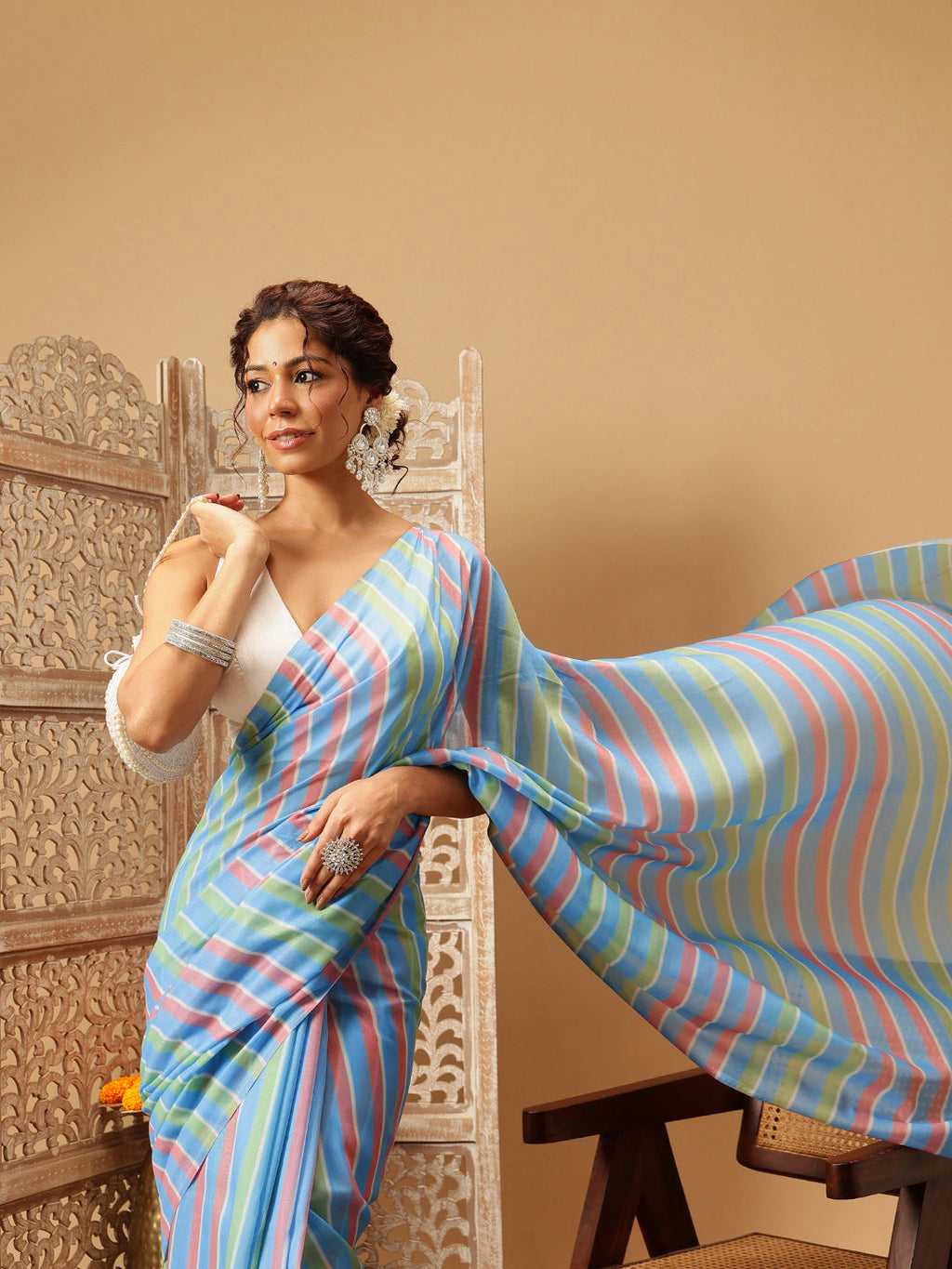 Hiral Fashion Blue Bollywood Mul Cotton Lahariya Digital Printed Saree