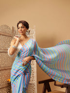 Hiral Fashion Blue Bollywood Mul Cotton Lahariya Digital Printed Saree