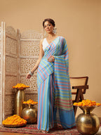 Hiral Fashion Blue Bollywood Mul Cotton Lahariya Digital Printed Saree