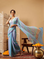 Hiral Fashion Blue Bollywood Mul Cotton Lahariya Digital Printed Saree