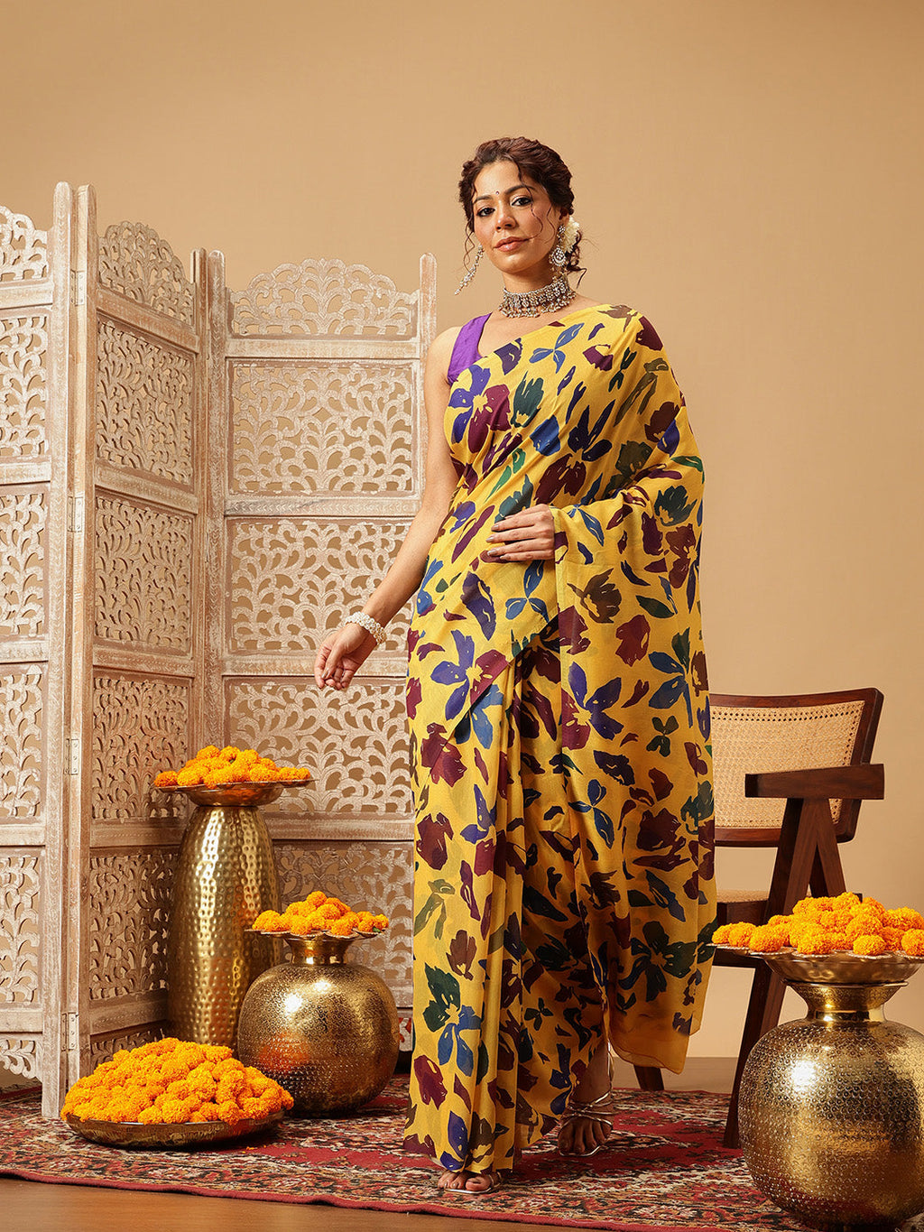 Hiral Fashion Yellow Bollywood Mul Cotton Floral Digital Printed Saree