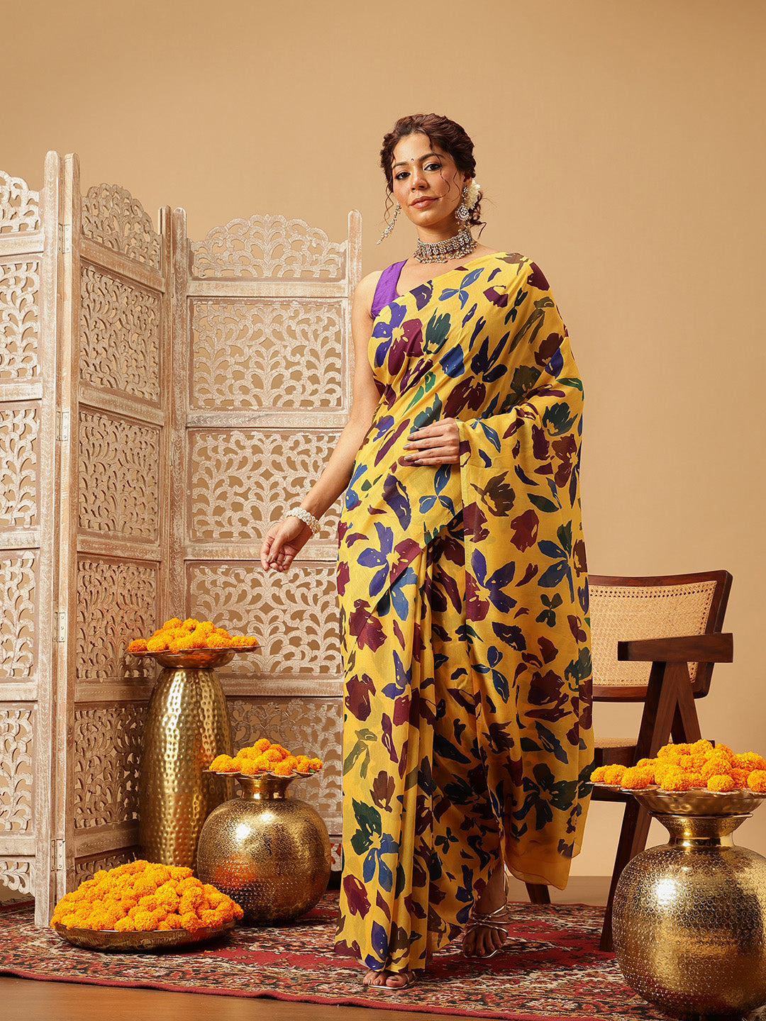 Hiral Fashion Yellow Bollywood Mul Cotton Floral Digital Printed Saree
