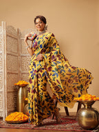 Hiral Fashion Yellow Bollywood Mul Cotton Floral Digital Printed Saree