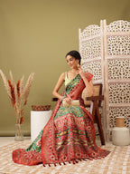 Green Silk Blend Digital Print Ikkat Saree with Unstitched Blouse - Hiral Fashion