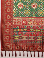 Green Silk Blend Digital Print Ikkat Saree with Unstitched Blouse - Hiral Fashion