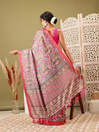 Olive Silk Blend Digital Print Ikkat Saree with Unstitched Blouse - Hiral Fashion