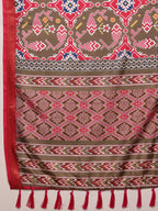 Olive Silk Blend Digital Print Ikkat Saree with Unstitched Blouse - Hiral Fashion