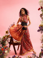Maroon Silk Blend Digital Print Ikkat Saree with Unstitched Blouse - Hiral Fashion