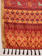 Maroon Silk Blend Digital Print Ikkat Saree with Unstitched Blouse - Hiral Fashion