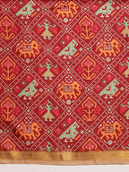 Maroon Silk Blend Digital Print Ikkat Saree with Unstitched Blouse - Hiral Fashion