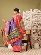 Royal Blue Silk Blend Digital Print Ikkat Saree with Unstitched Blouse - Hiral Fashion