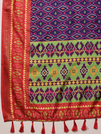 Royal Blue Silk Blend Digital Print Ikkat Saree with Unstitched Blouse - Hiral Fashion