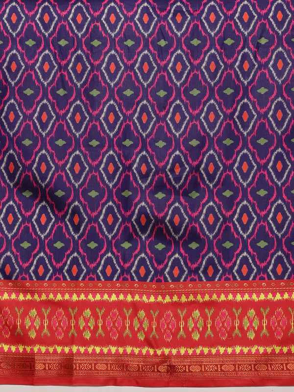 Royal Blue Silk Blend Digital Print Ikkat Saree with Unstitched Blouse - Hiral Fashion