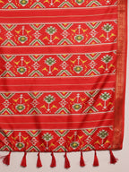 Turquoise Silk Blend Digital Print Ikkat Saree with Unstitched Blouse - Hiral Fashion