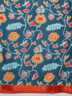 Turquoise Silk Blend Digital Print Ikkat Saree with Unstitched Blouse - Hiral Fashion