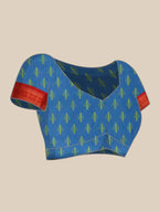 Turquoise Silk Blend Digital Print Ikkat Saree with Unstitched Blouse - Hiral Fashion