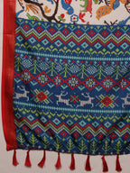 White Silk Blend Digital Print Ikkat Saree with Unstitched Blouse - Hiral Fashion