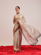 Hiral Fashion Beige Banarasi Cotton Silk Pichwai Digital Printed Saree