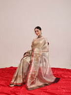 Hiral Fashion Beige Banarasi Cotton Silk Pichwai Digital Printed Saree