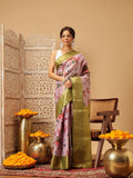Hiral Fashion Lavender Banarasi Tissue Silk Floral Digital Printed Saree