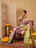 Hiral Fashion Lavender Banarasi Tissue Silk Floral Digital Printed Saree