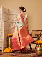Hiral Fashion Olive Banarasi Tissue Silk Floral Digital Printed Saree