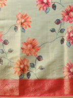 Hiral Fashion Olive Banarasi Tissue Silk Floral Digital Printed Saree