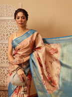 Hiral Fashion Peach Banarasi Tissue Silk Floral Digital Printed Saree