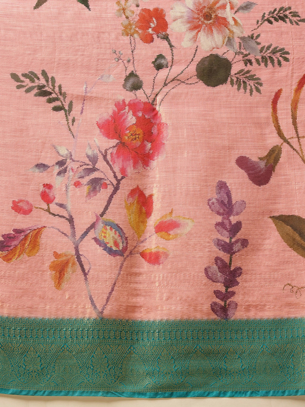 Hiral Fashion Pink Banarasi Tissue Silk Floral Digital Printed Saree