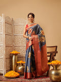 Hiral Fashion Blue Banarasi Tissue Silk Floral Digital Printed Saree