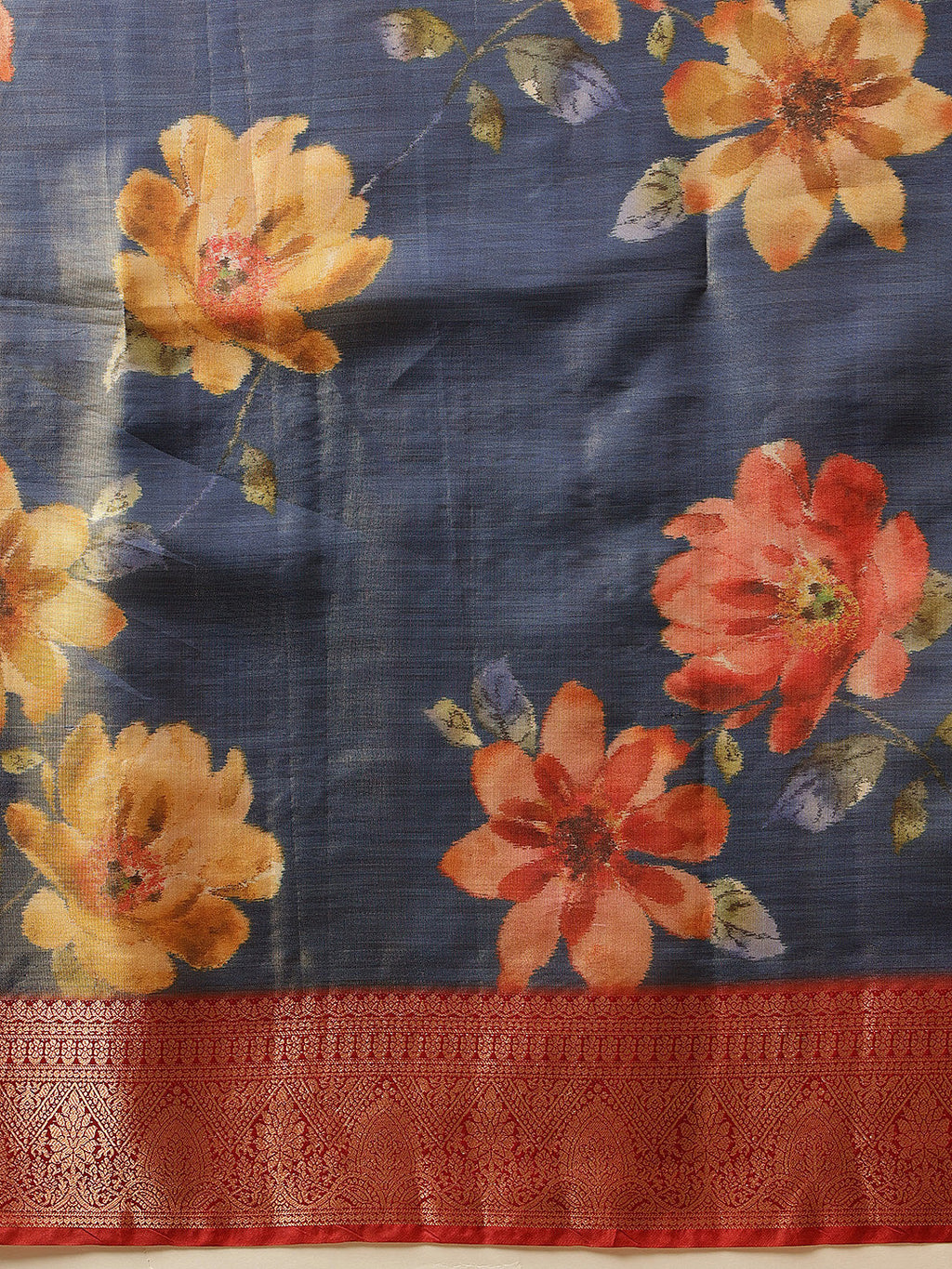 Hiral Fashion Blue Banarasi Tissue Silk Floral Digital Printed Saree