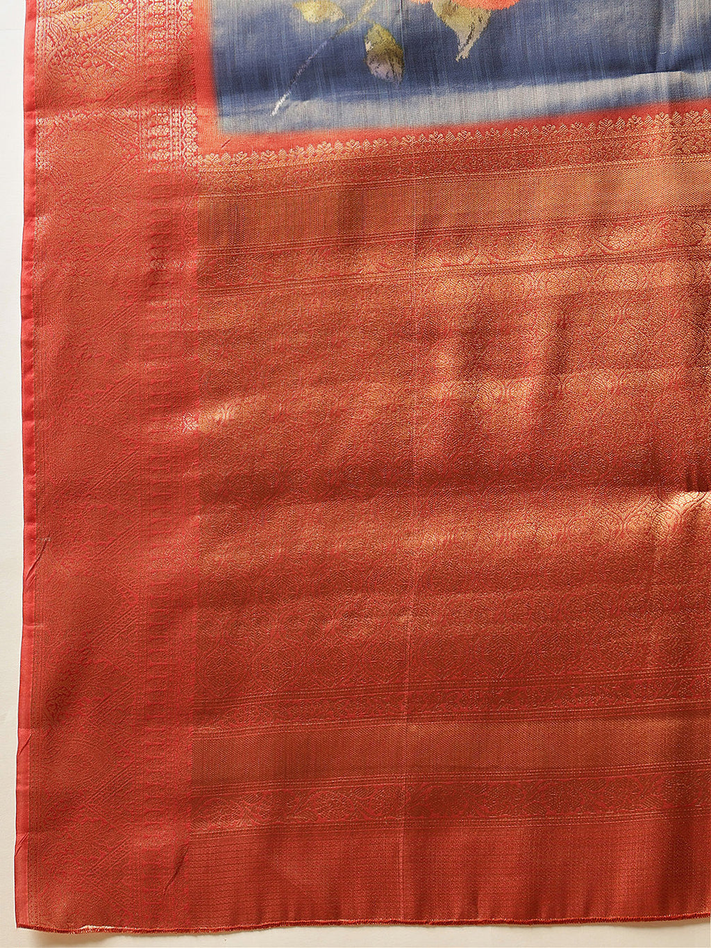 Hiral Fashion Blue Banarasi Tissue Silk Floral Digital Printed Saree